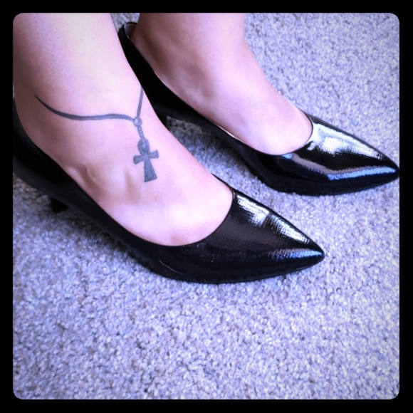 navy patent kitten heel shoes